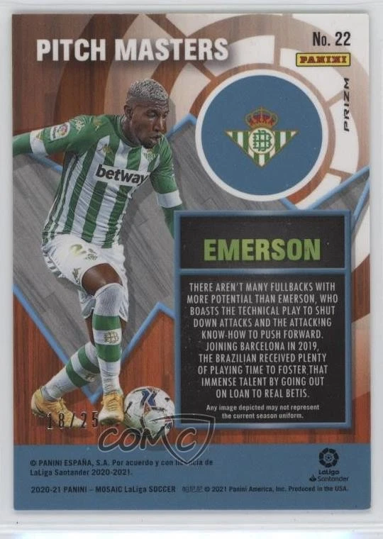 2020 Mosaic La Liga Pitch Masters Fluorescent Orange Prizm /25 Emerson Royal #22 - Image 2 of 2