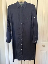 Ralph Lauren 100% Linen Button Shirt Dress Navy Blue Classic Preppy Classic M