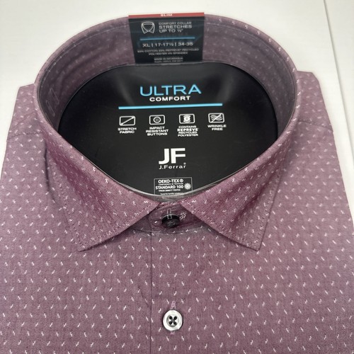 J. Ferrar Ultra Comfort dress Shirt Mens XL Stretch Slim Burgundy 17-17.5 34/35 - Picture 2 of 3