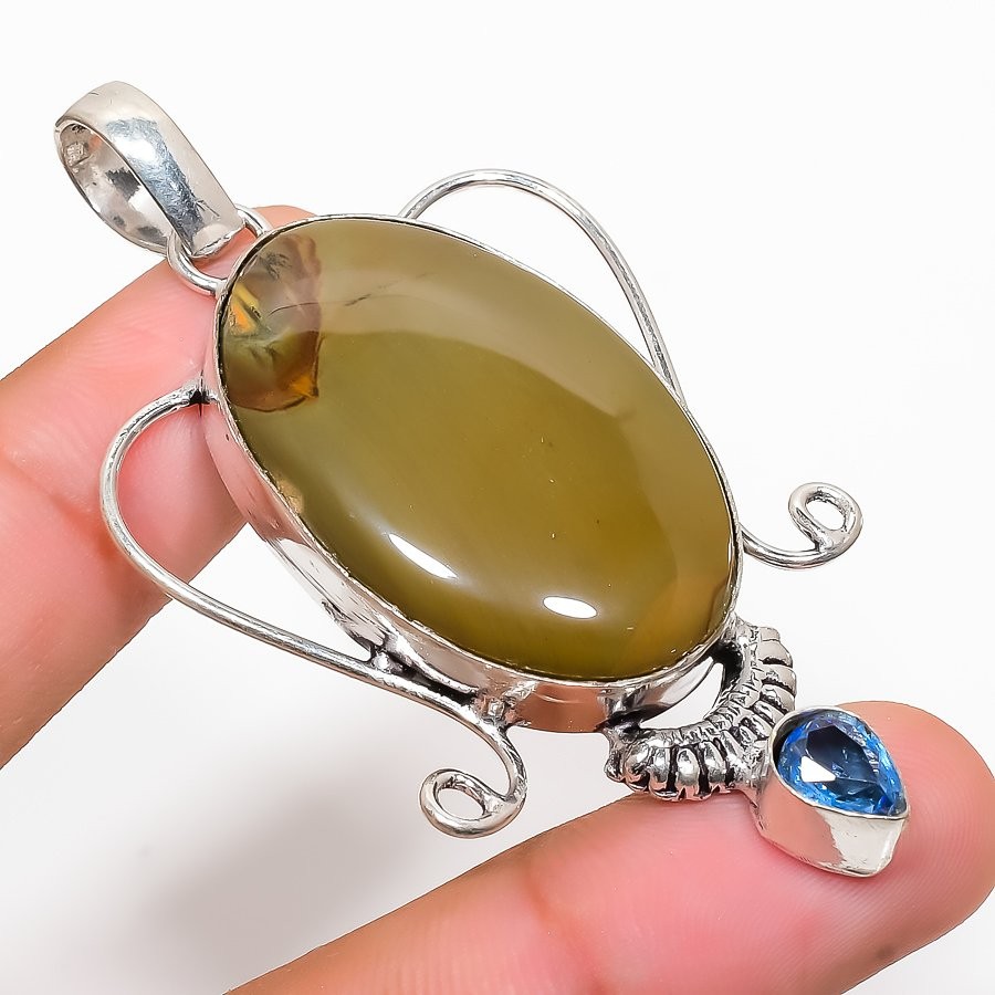 Swiss Green Opal, Topaz Gemstone 925 Sterling Silver Jewelry Pendant 2.64