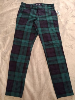 Old Navy Pixie Pants Women's Size 2 Green & Black Plaid Skinny Ankle Stretch New