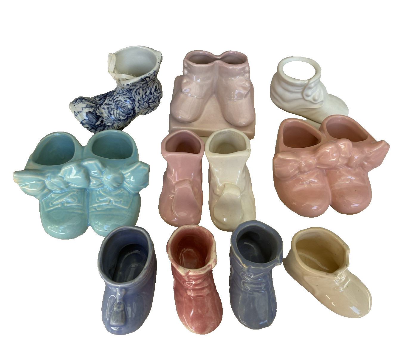 Vintage Baby Shoe Planters Lot of 11 Multi Color