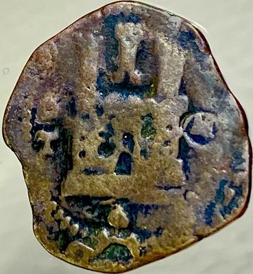 1500 s Spanish Coin 1575-1585 Medieval King Philip II 2 Maravedis Castle & Lion