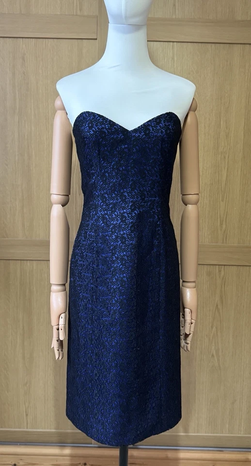 Vestido de Cóctel Gina Fratini Vintage Azul Encaje Sin Tirantes Reino Unido 6 Hecho en Inglaterra Foto 2 de 4
