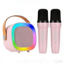 Mini Karaoke Machine with 2 Wireless Microphones, Portable LED Speaker for Girls