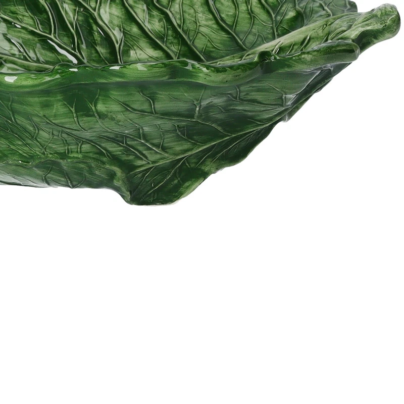Alzata Foglia di Verza Verde Ceramica Made in Italy Artigianale Antipasti Dolci, fotografia 9 di 9
