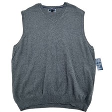 Club Room Sweater Vest Mens XL Charcoal Heather Cotton Blend V-Neck Preppy