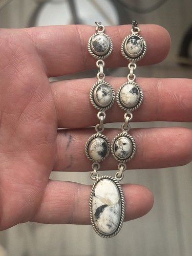 STERLING SILVER NATIVE SW WHITE BUFFALO LARIAT Y DROP NECKLACE ADJ .925 17.5” - Picture 9 of 14