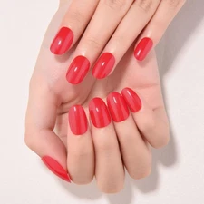 evpct Flare Red Medium Oval Glossy Press on Nails for Women Gift, Glossy Flar...