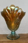 Fenton 100th Anniversary Marigold Aqua Opalescent Stretch Glass Plume Fan Vase
