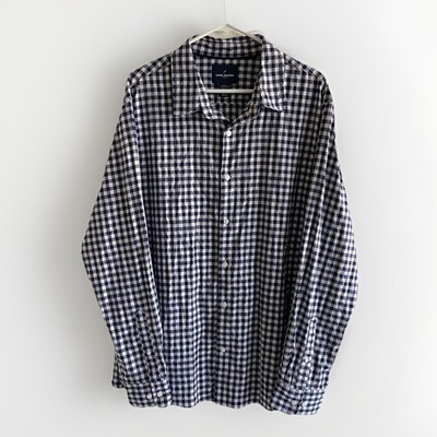 Daniel Hechter Paris Mens Gingham Check Button Down Long Sleeve Shirt Blue XXL
