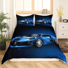 Sports Car Duvet Cover Set Blue Race Car Bedding Set for Kids Boys Girls Extr...