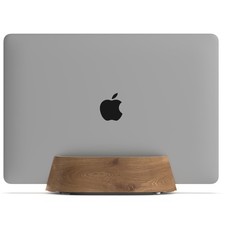 Vertical Laptop Stand Black Walnut Wood Adjustable Dock Fits 0.5 To 1.5 Inch
