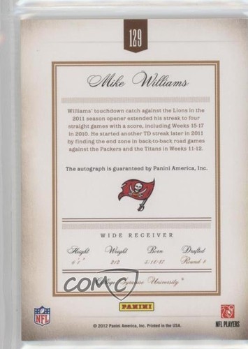 2011 Panini Prime Signatures Silver Signatures /49 Mike Williams #129 Auto - Picture 2 of 4