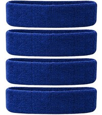 4-Pack Kids Sports Headbands Sweatbands by Thick Terry Cloth Cotton Blue