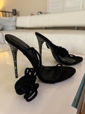 FASHION NOVA BLACK STRAPY HIGH HEEL SHOES SILVER RHINESTONE SZ 6.5