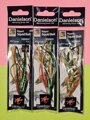 B-S9. FREE SHIPPING! Danielson Rigged Squid Bait. 4.5 ''. Dual Hook. Salmon.
