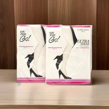 On The Go Ultra Sheer Pantyhose XL Queen White Lot of 2 Extra Large