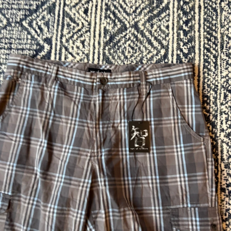 Pantalones cortos cargo a cuadros Age of Wisdom para hombre talla 36 gris azul Foto 2 de 4