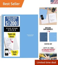 Five Star 5 Subject Notebook with Perforated Pages - College Ruled  Study App
