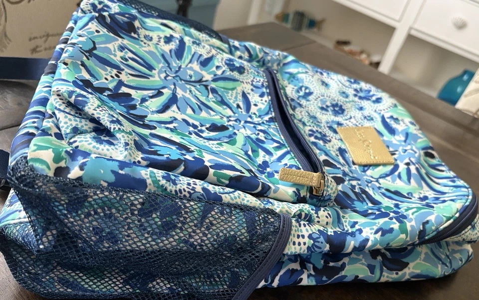 Mochila Lilly Pulitzer Grande Bahía Azul-Verde - Blanca Nueva Sin Etiquetas Foto 3 de 4