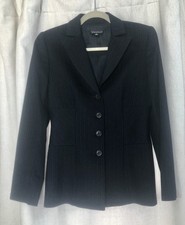Tahari Women Navy Blue Pinstripe Wool Angora Tailored Blazer Single Breast Sz 2