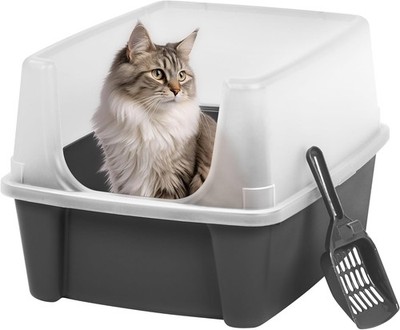 Iris Ohyama CLH-12 Katzenklo mit Schaufel Katzentoilette mit Rand Katzen WC grau