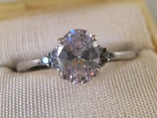 8mm x 6mm Oval CZ Solitaire Stone w/Accents Engagement Ring Sterling Silver Sz 9