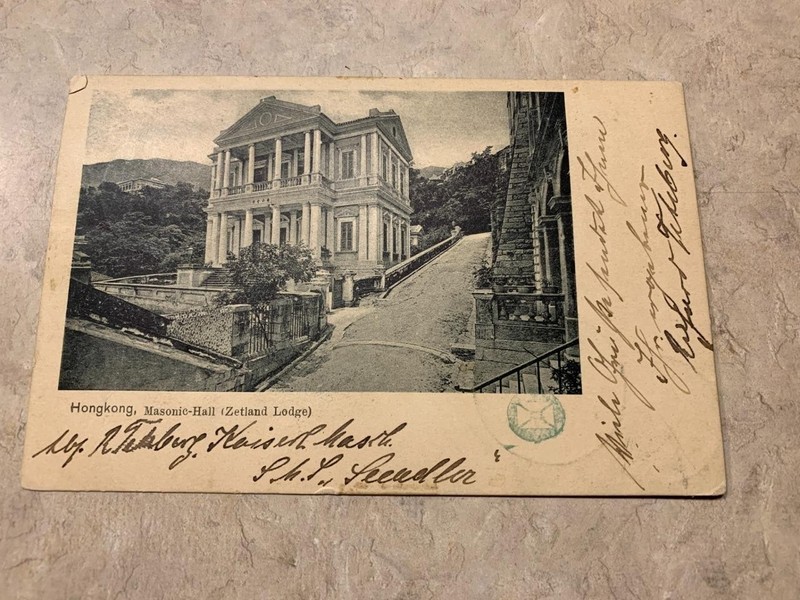 1913 Hong Kong Masonic Hall Marine Schiffspost Ship Cancel Postcard # 33346