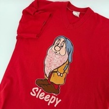 Vintage Disney Wear Sleepy T Shirt Mens L Red Snow White Seven Dwarfs Sleepwear