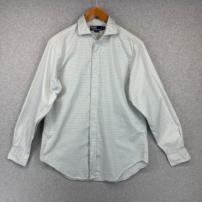 Polo By Ralph Lauren Shirt Mens Size 15.5 White Check Long Sleeve Button Up