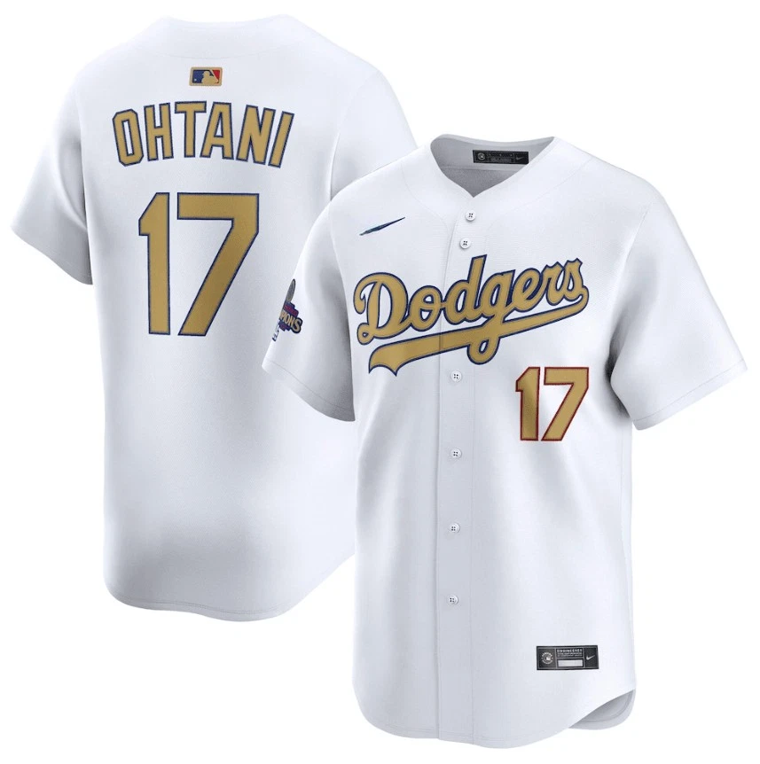 Men's Dodgers White 2025 Gold Collection  Jersey