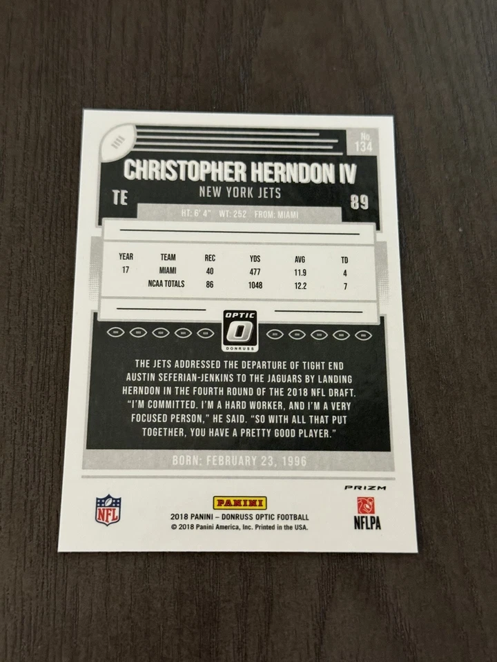2018 Donruss Optic Rookies Red and Yellow #134 CHRISTOPHER HERNDON IV Rookie RC - Image 2 of 2