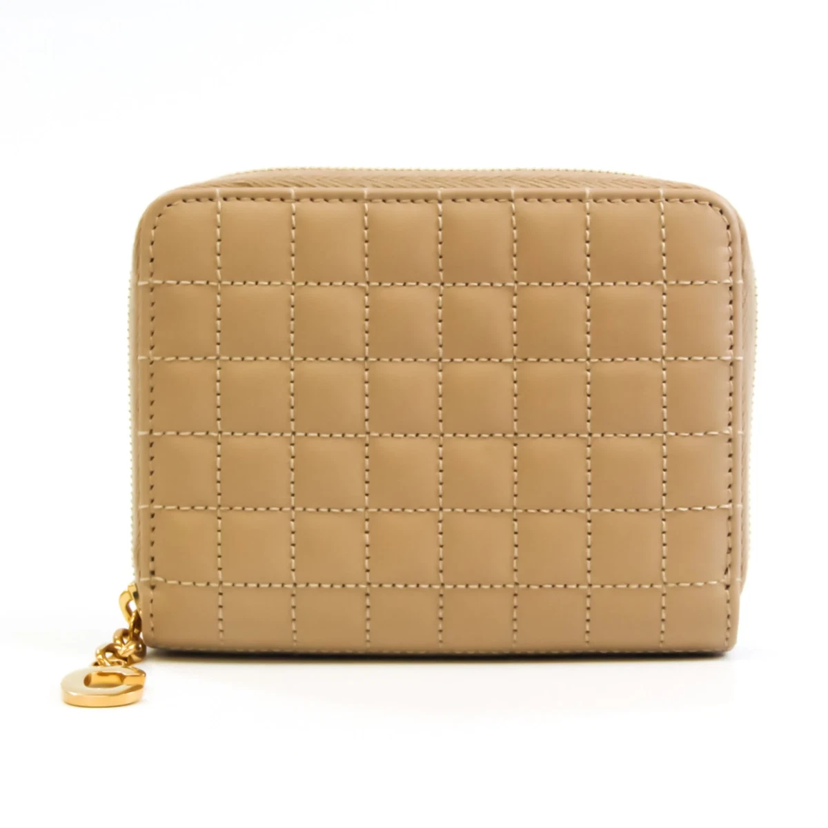 Celine Quilting Women s Leather Coin Purse coin Case Beige