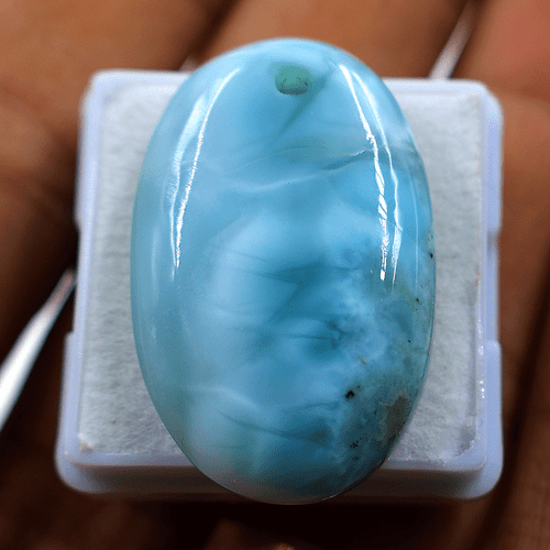 38 CT Natural Dominican Larimar AA+ Grade 31x20mm Oval Cabochon Drilled Gemstone - Picture 6 of 10