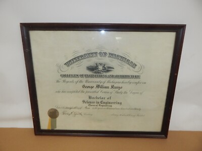1920 University of Michigan Framed Bachelor Certificate Chemical Engineering Vtg
