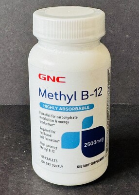 GNC Methyl B-12 Highly Absorbable 2500 mcg 100 Caplets, EXP:04/2025, (SEALED)