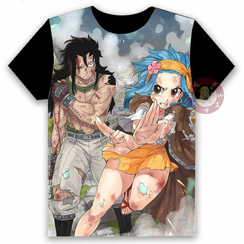 Forvirret verden vokal New Anime Fairy Tail Gajeel/Levy Unisex T-shirt Casual Tee Black Tops  #Z-AA-22 | eBay