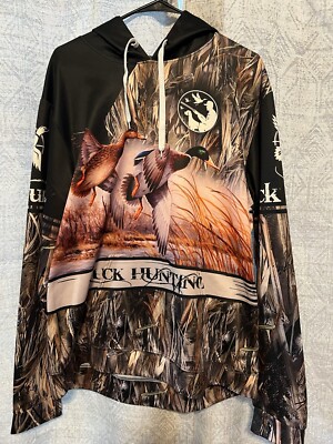 Zootop Bear Hoodie Men s Medium Graphic Duck hunting full scene
