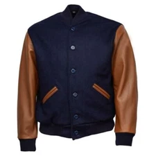 Unisex Letterman Football & Baseball Moto Biker Wool & Leather Varsity Jacket