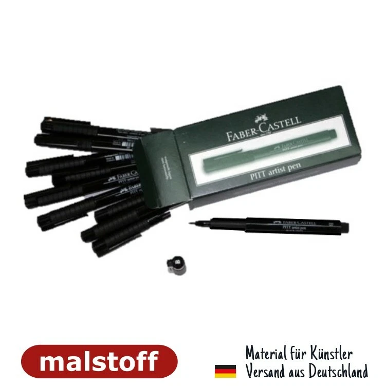FARBER CASTELL 10 Stück Faber Castell PITT Artist Pen Schwarz B, Grafik Mandala Zeichnung