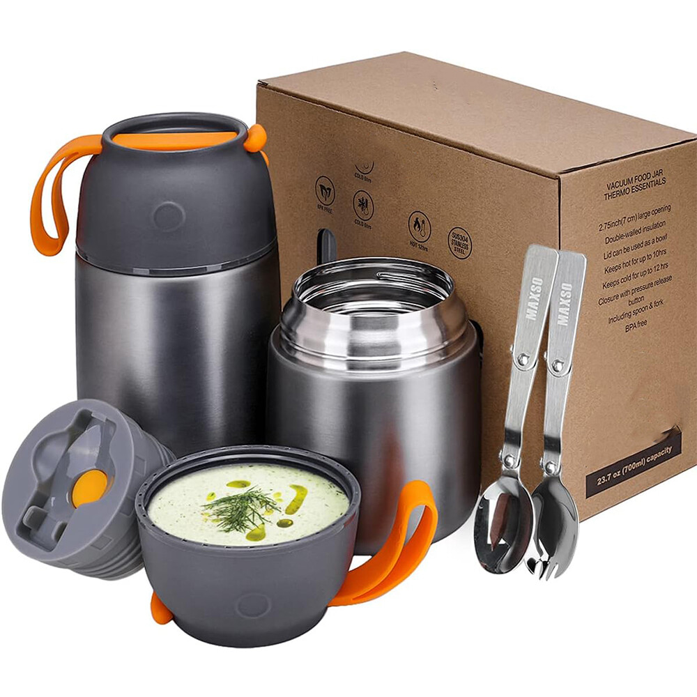 Thermobehälter für Essen - Edelstahl thermo Lunchbox - Henkelmann heiß & kalt