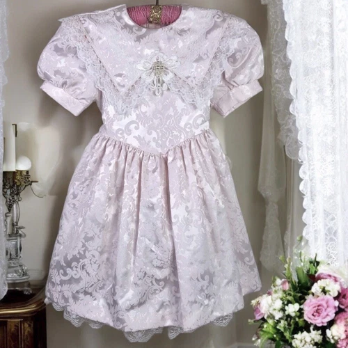 Jessica McClintock Gunne Sax Little Girls Party Dress Pink Jacquard Pearl Size 5