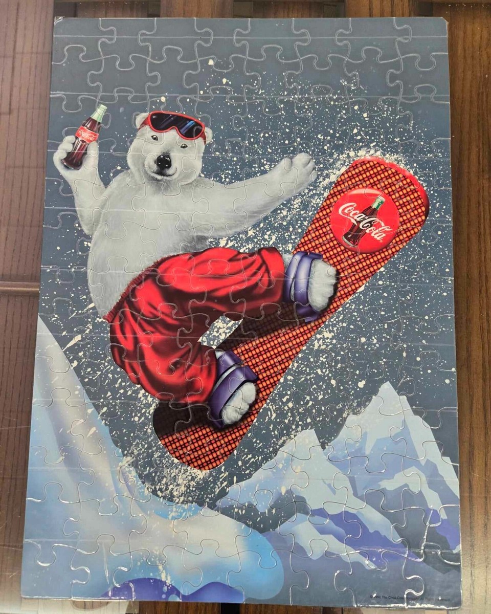 Vintage 1998 Coca-Cola Snowboard Bear 100 Jigsaw Puzzle Polar