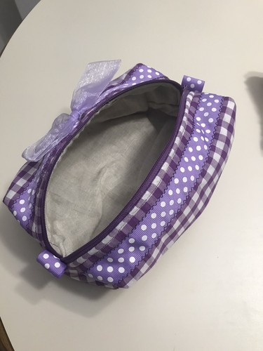 Purple Gingham Makeup Bag - Picture 3 of 3