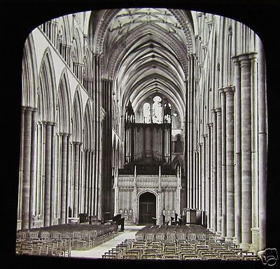 Glas Magic Lantern Slide SAILSBURY CATHEDRAL INTERIOR C1890 .. SAILSBURY