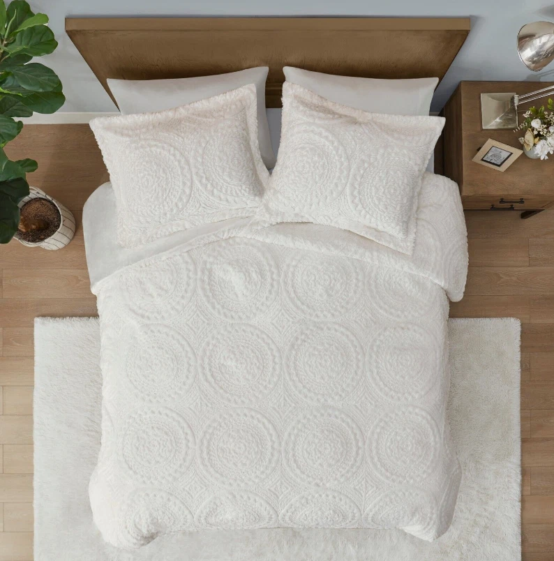 Madison Park Arya Embroidered Faux Fur Plush Comforter Set - Full Queen White - Image 2 of 4