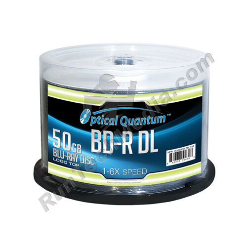 50 Optical Quantum 6x 50GB Blu-ray Double Layer BD-R DL Logo Top OQBDRDL06LT-50