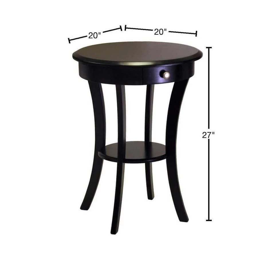 Winsome Round Accent Table Black Wood 27" H Storage Shelf Drawer Living Room - Image 3 of 4