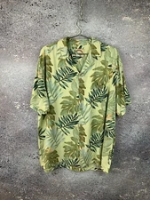 PARADISE FOUND HAWAII VINTAGE SHIRT RAYON SILK PALM LEAVES GREEN SIZE L-XL